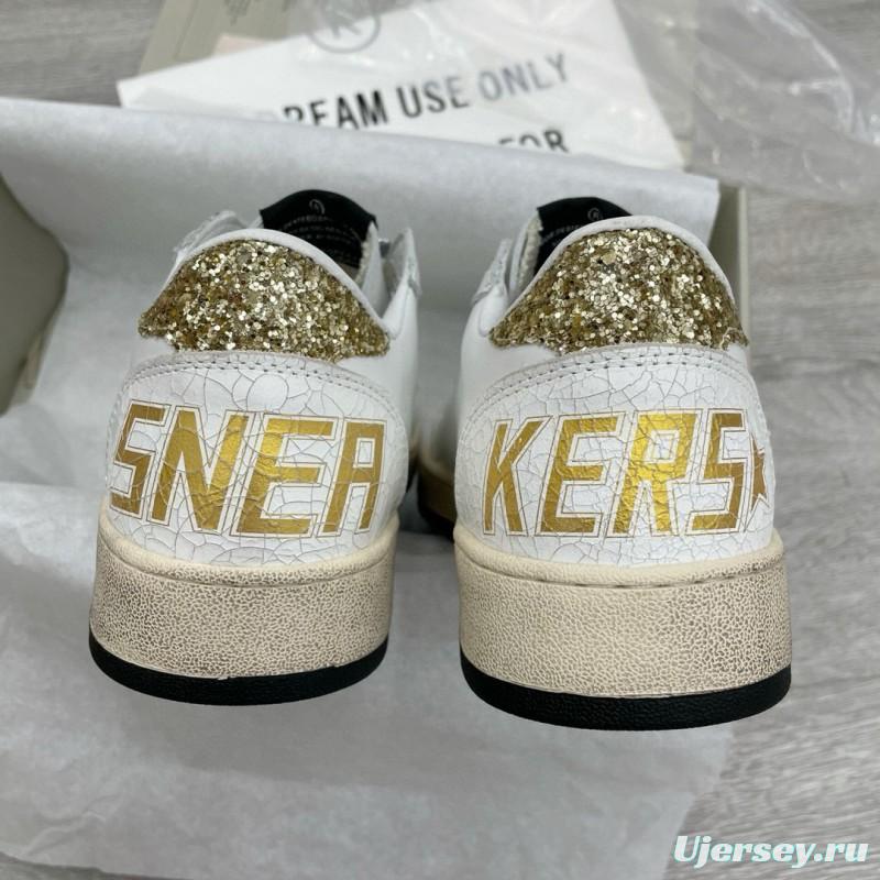 2024 Unisex GGDB White Gold Glitter Leather Low Top Sneakers MJ00260