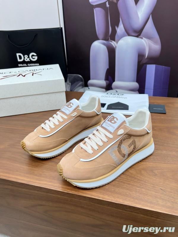 2025 Unisex Dolce & Gabbana Beige White PU Casual Sneakers LY00300