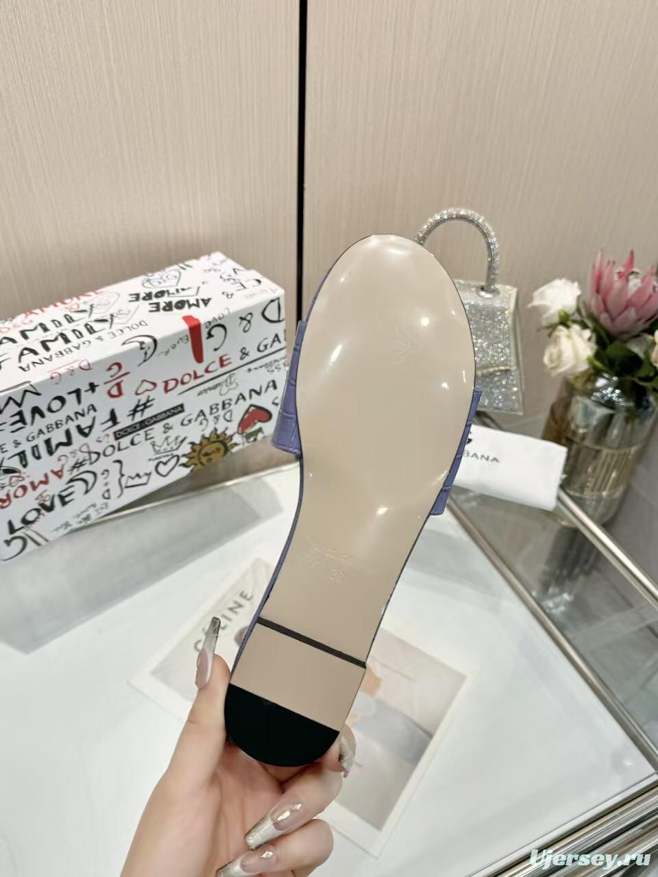 2025 Women Dolce & Gabbana Purple Leather Slippers LY00190