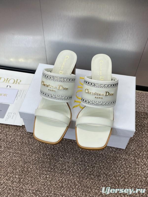 2025 Women Dior White Leather Slide Sandals