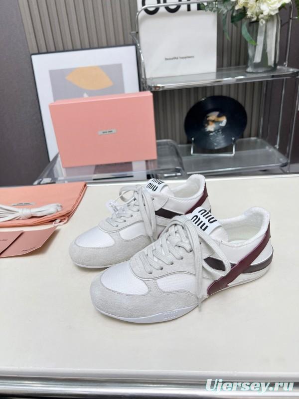 2025 Women Miu Miu White Burgundy Grey Suede Leather Sneakers LY00