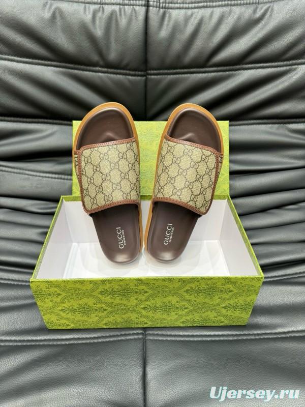2024 Slippers Gucci Brown Canvas Slippers MJ00200