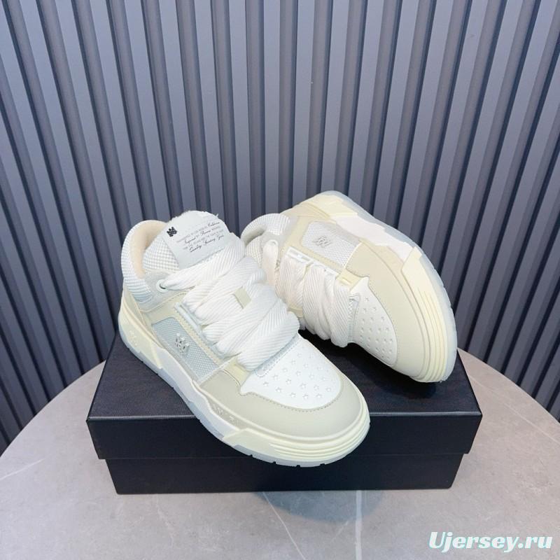 2024 Unisex Amiri White Mesh Leather Sneakers MJ00360
