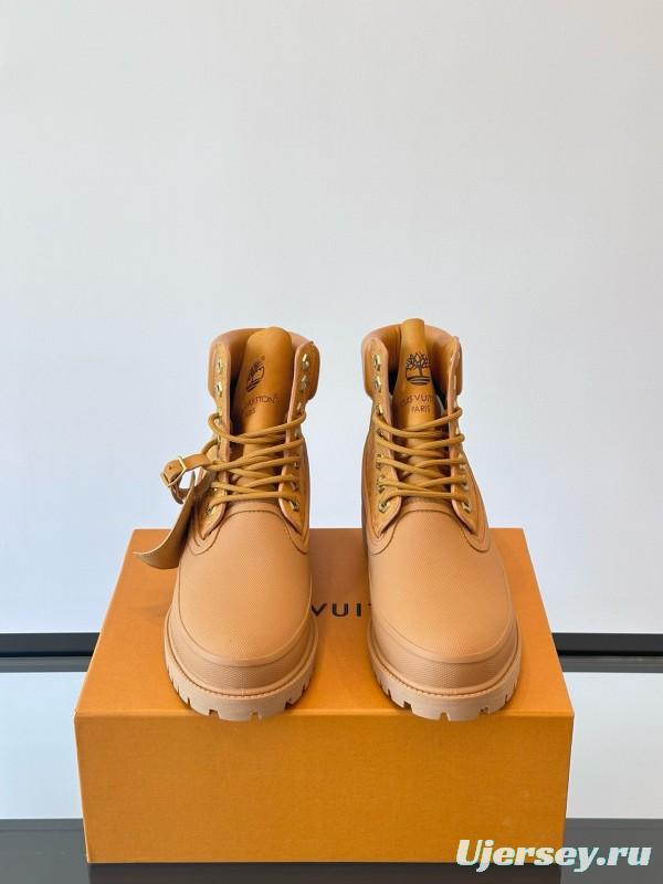 2024 Men Louis Vuitton Brown Leather Waterproof Work Boots MJ00390