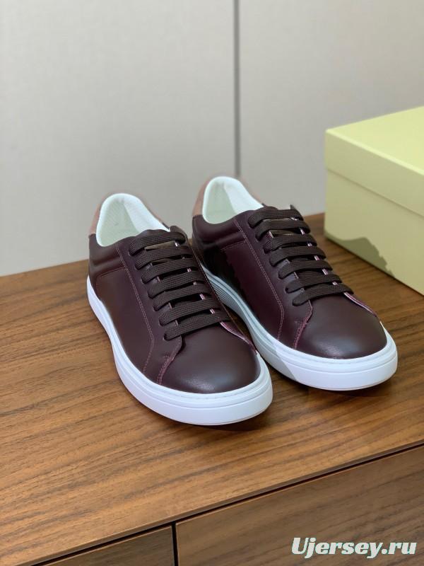 2025 Men Brunello Cucinelli Burgundy Leather Casual Sneakers Original Sole KFY00310(M)
