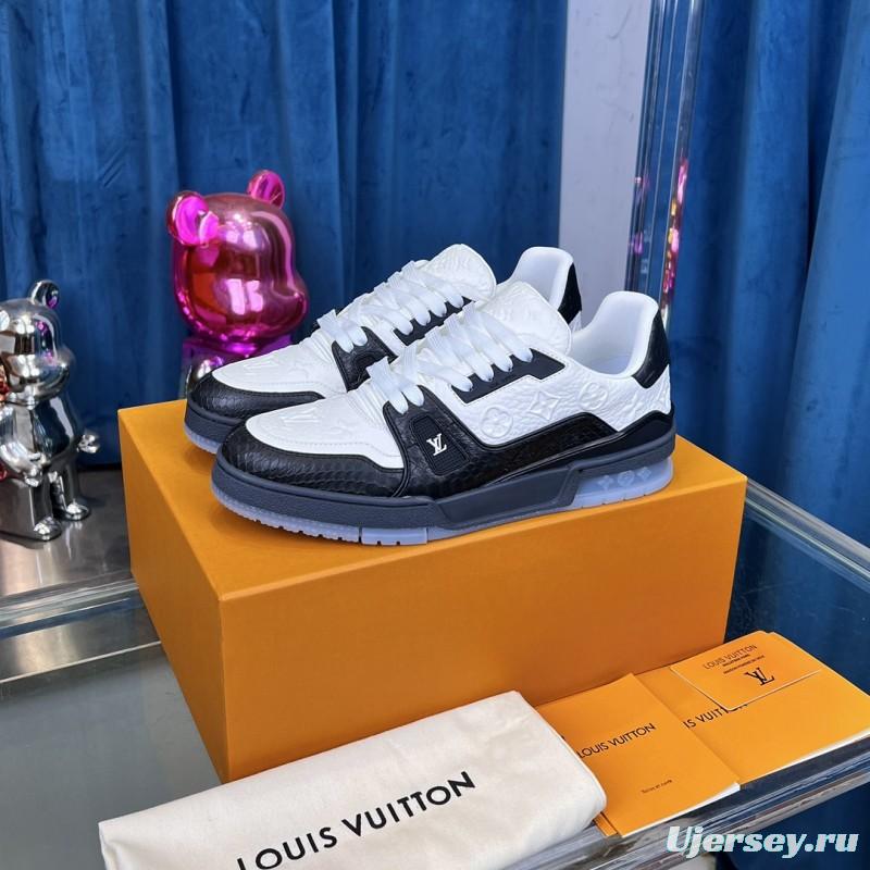 2025 Unisex Louis Vuitton White Black Leather LV Trainer