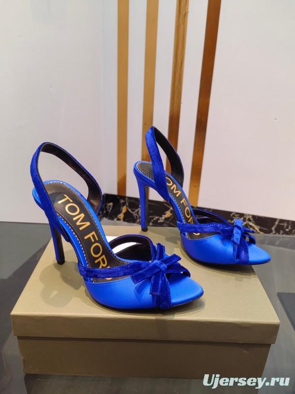2025 Women TOM FORD Blue Velvet Satin High Heel Slingback KFY00300