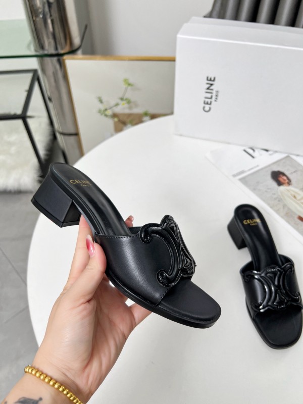 2025 Women Celine Black Leather Sandals