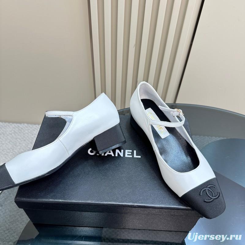 2025 Women Chanel White Black Leather Mary Jane Shoes
