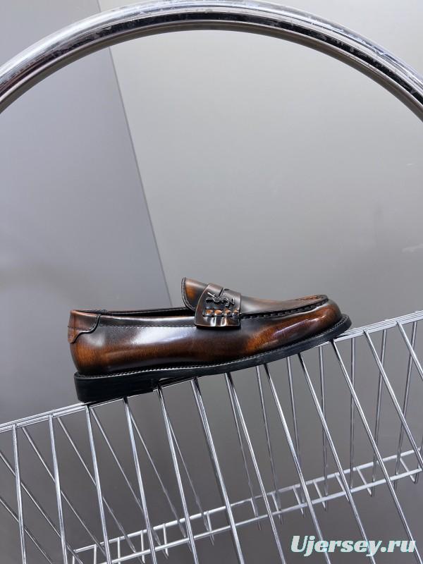 2025 Women Yves Saint Laurent Brown Leather Loafers KFY00350