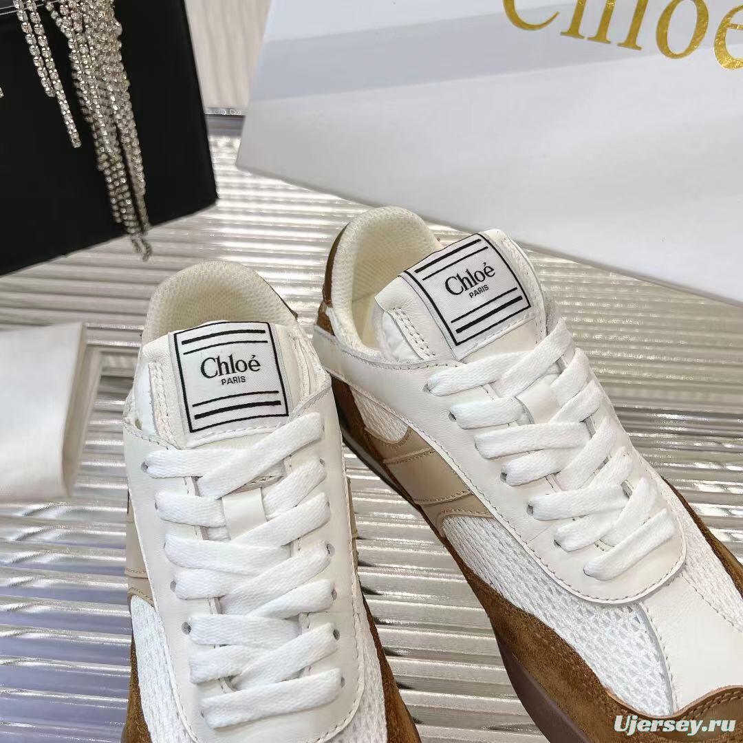 2025 Women Chloé White Brown Suede Leather Sneakers LY00280