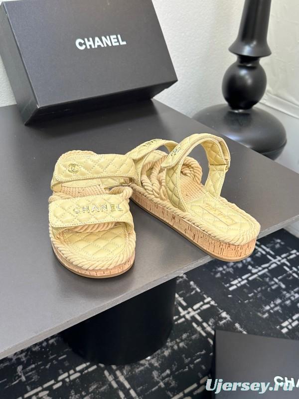 2025 Slippers Chanel Yellow Fabric Rope Slides
