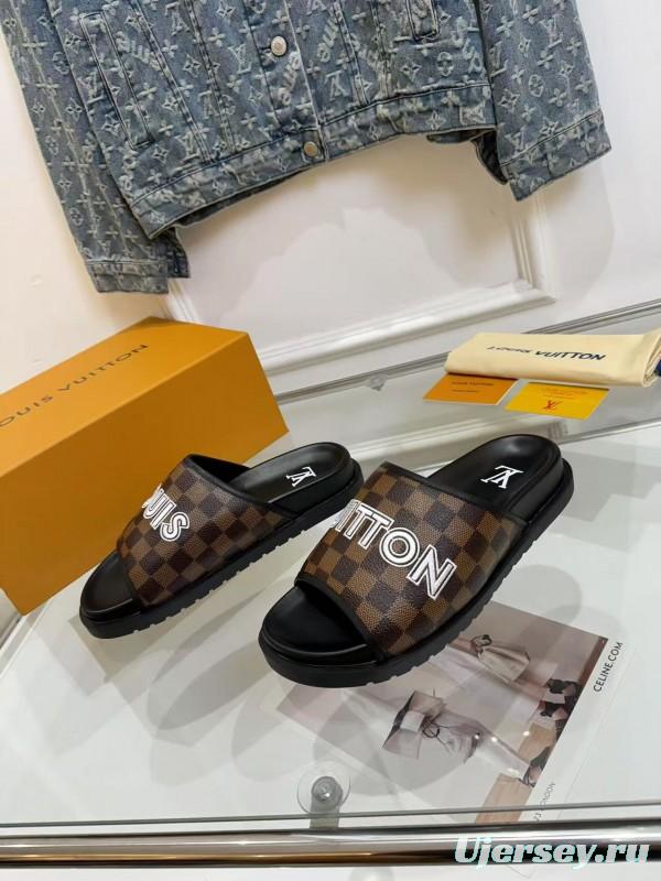 2025 LV Brown Canvas Slippers