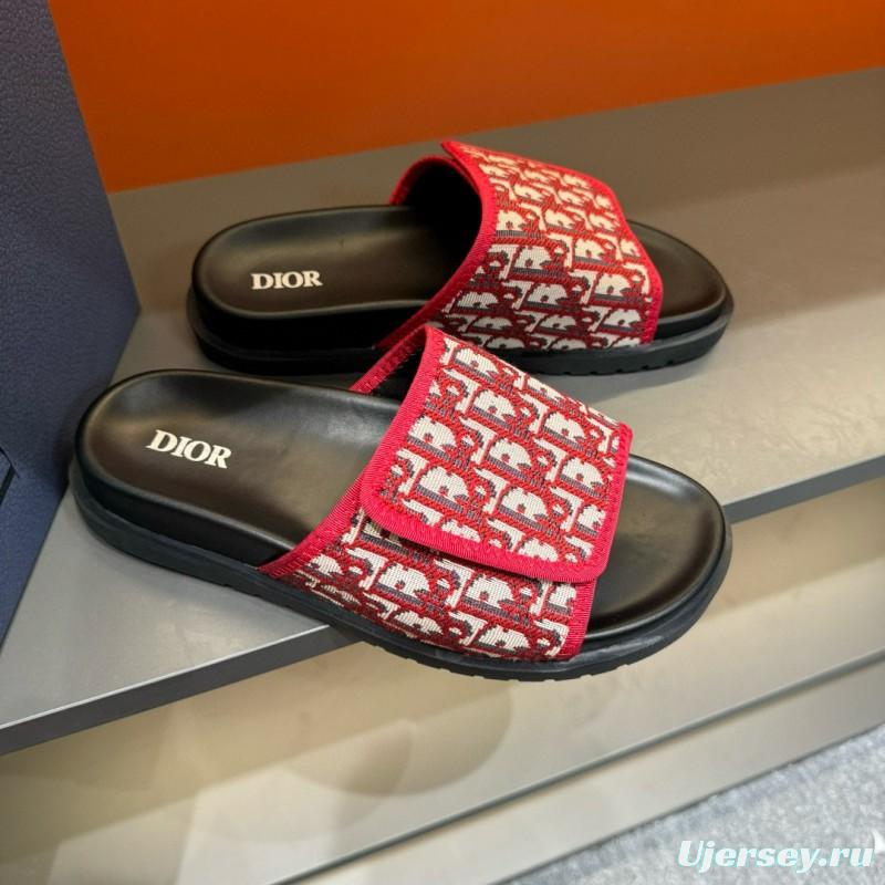 2024 Dior Red White Jacquard Slippers MJ00180