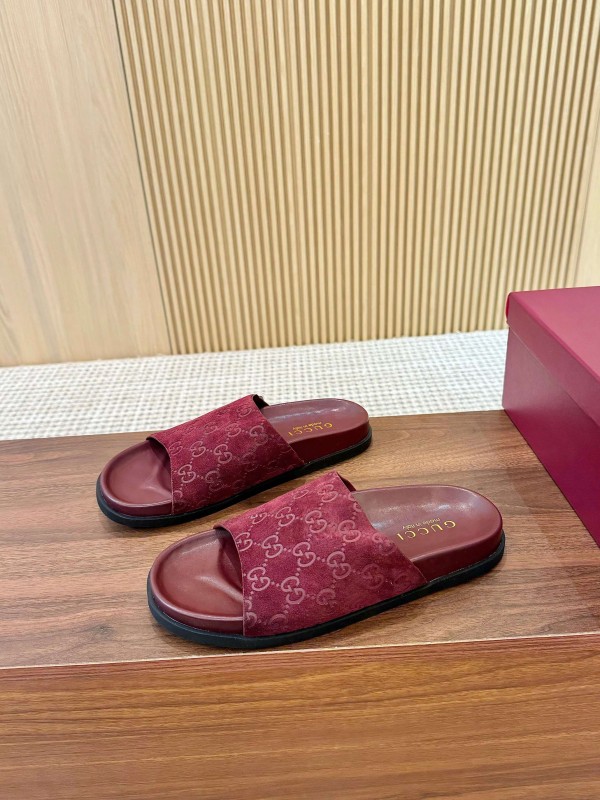 2025 Women Gucci Red Suede Leather Slippers