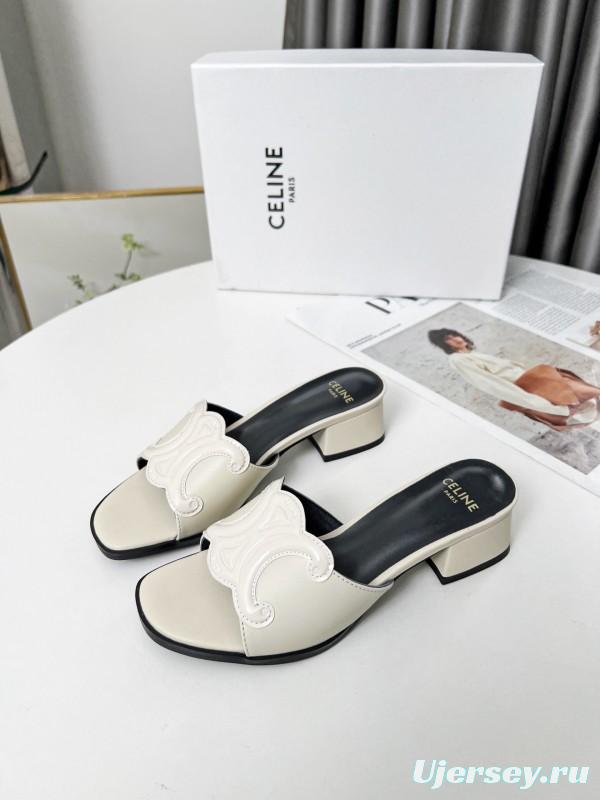 2025 Women Celine White Leather Sandals