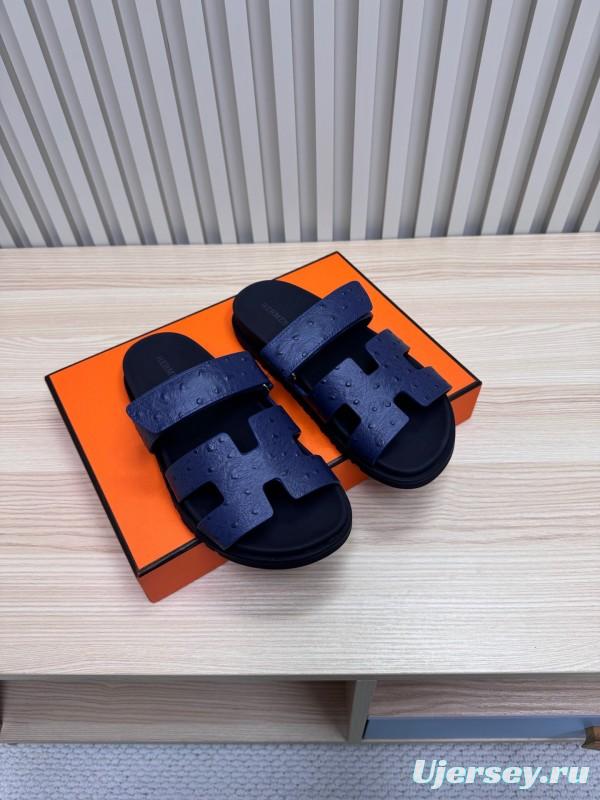 2025 Slippers Hermès Dark Blue Leather Slippers