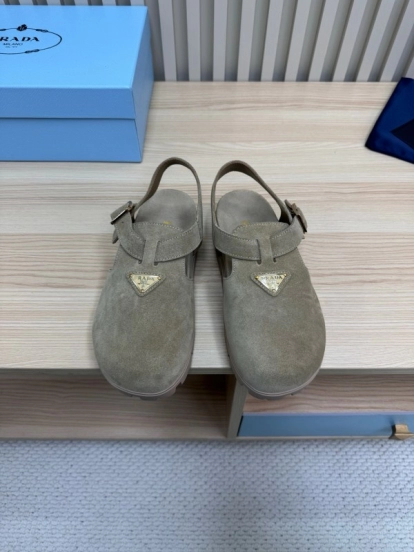 2025 Women Prada Khaki Suede Sandals LY00280