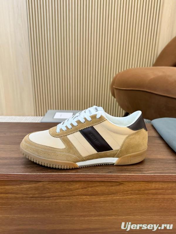 2025 Men TOM FORD Beige Brown Suede Leather Sneakers LY00360