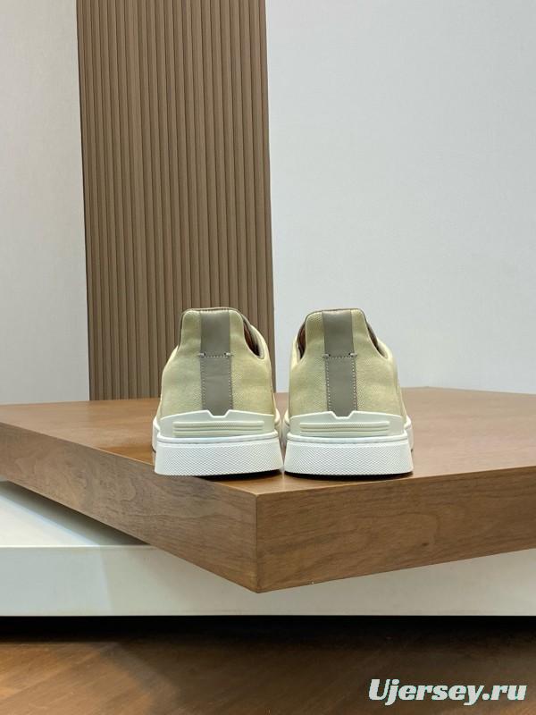 2024 Unisex Ermenegildo Zegna Beige Leather Fabric Sneaker MJ00280