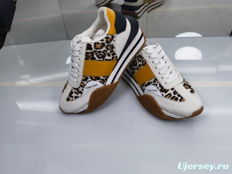 2025 Unisex TOM FORD Yellow Black White Leather Suede Leopard Print Sneakers LY00360(F)/LY00370(M)