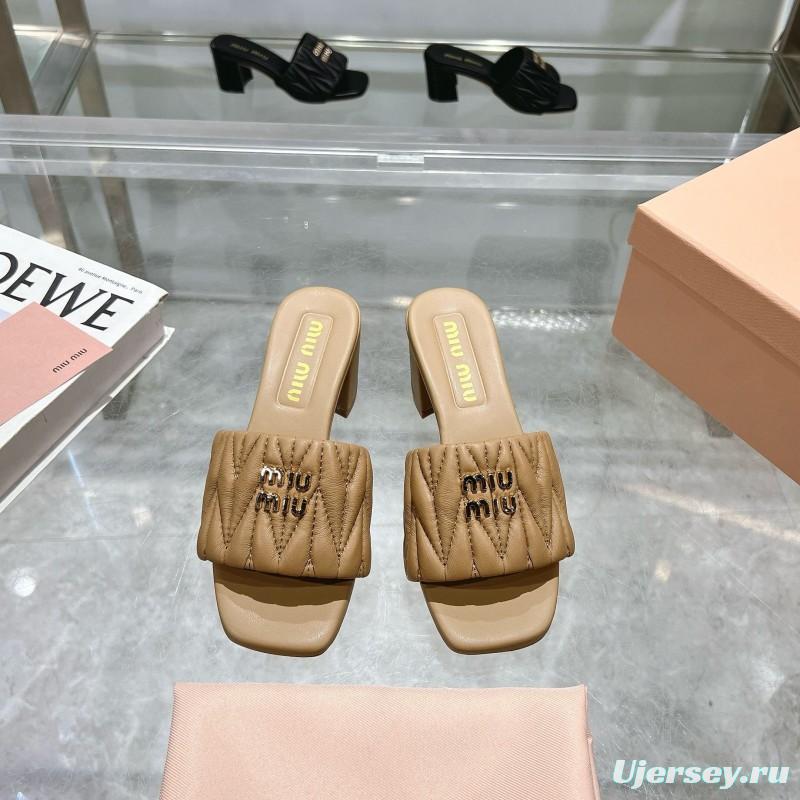 2025 Women Miu Miu Beige Lambskin Heeled Sandals MDR00123