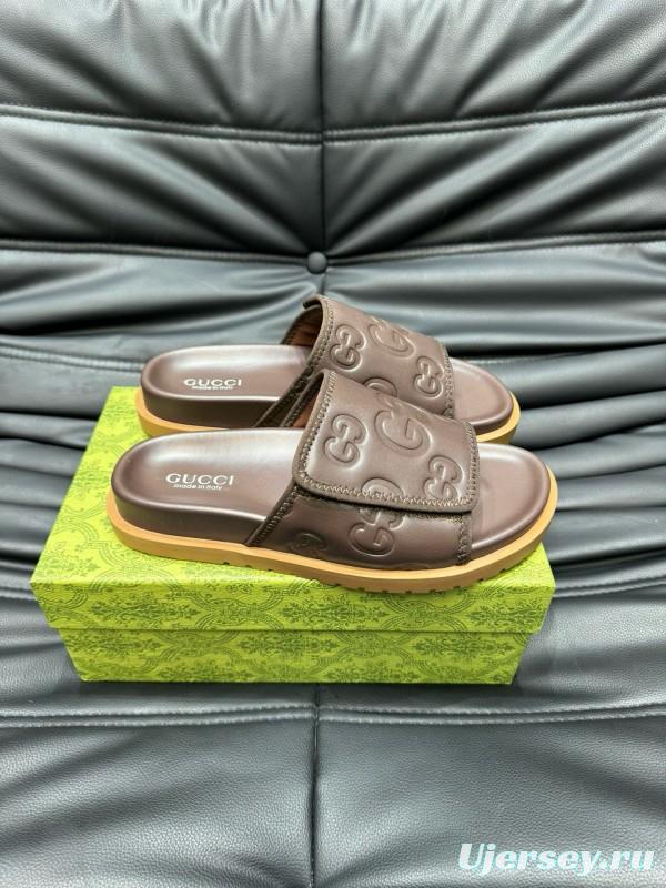 2024 Gucci Brown Leather Slippers MJ00200