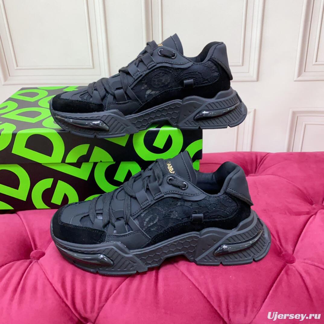 2025 Unisex Dolce & Gabbana Black Mesh Leather Sneakers LY00340