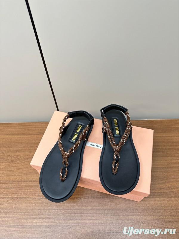 2025 Women Miu Miu Brown Leather Sandals