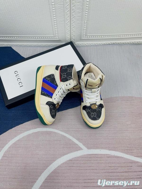 2024 Gucci Brown Beige Blue Green Canvas Kids Sneakers