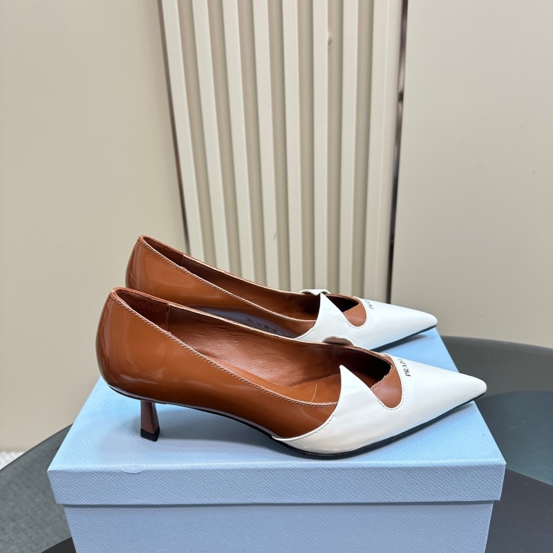 2025 Women Prada White Brown Leather Heels KFY00310