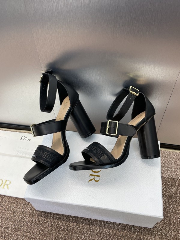 2025 Women Dior Black Leather High Heel Sandals KFY00310