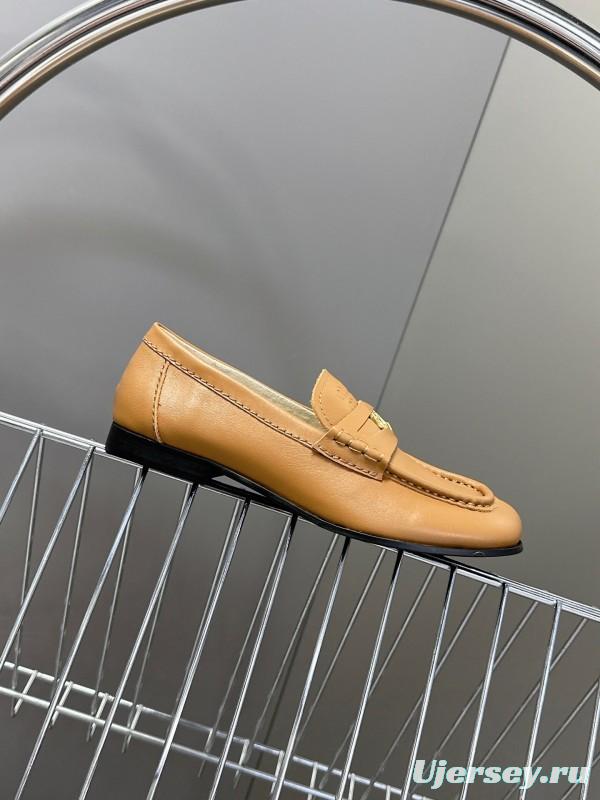 2025 Women Miu Miu Brown Leather Loafers