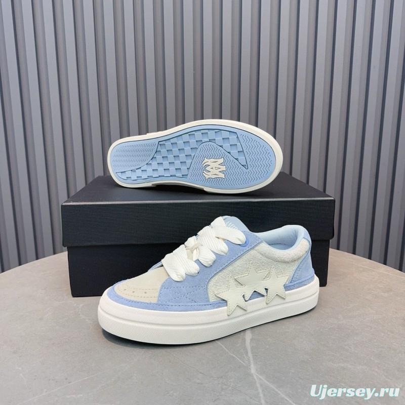 2024 Unisex Amiri Blue White Canvas Suede Sneakers MJ00300