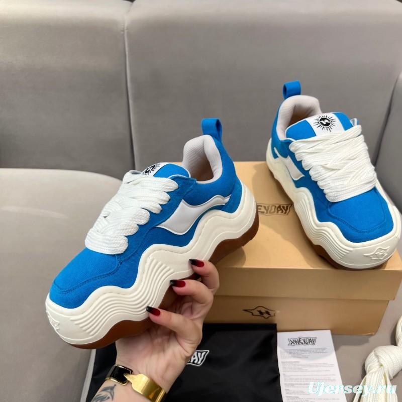 2025 Unisex HEYDAY Blue White Canvas Leather Sneakers Wavy Sole KFY00260