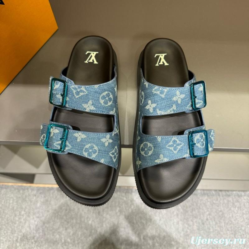 2024 Slippers Louis Vuitton Blue Denim Leather Slippers LY00420