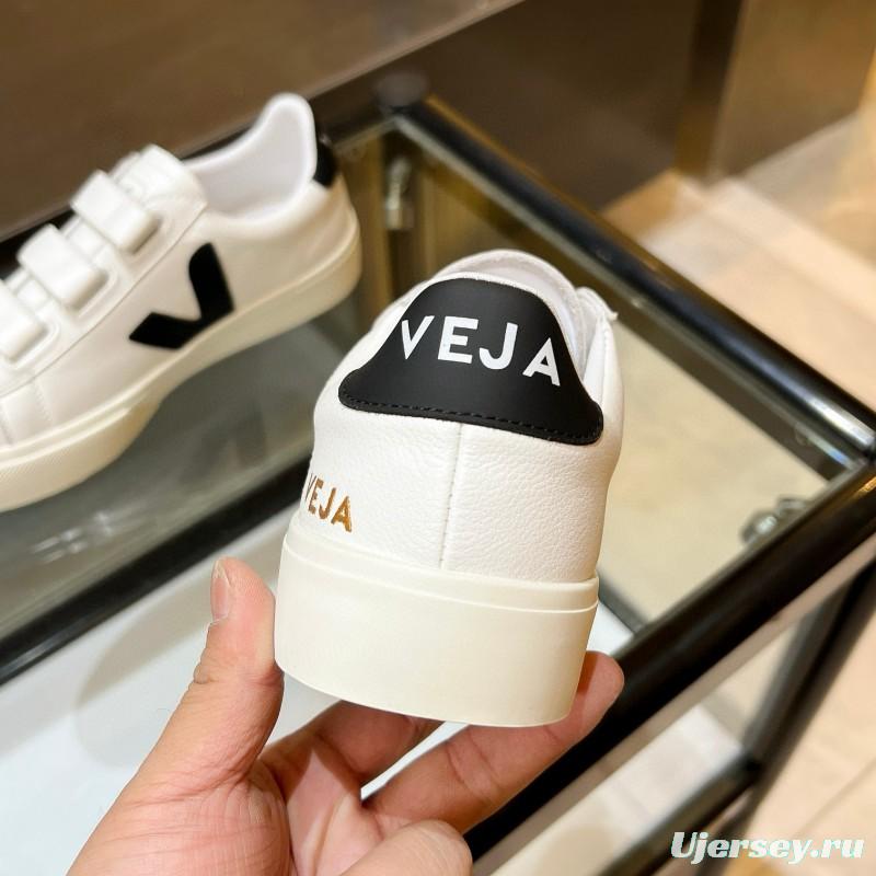 2025 Unisex VEJA White Black Leather Canvas Sneakers Velcro MJ00240(W/M)