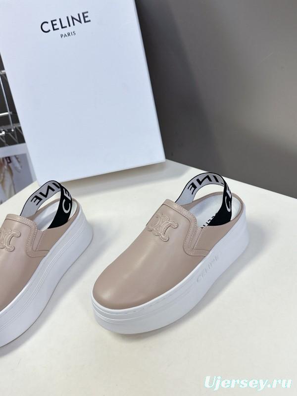 2025 Women Celine Beige Leather Slip-On Sneakers
