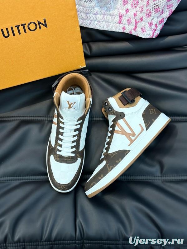 2024 Men Louis Vuitton White Brown Leather High Top Sneakers MJ00420