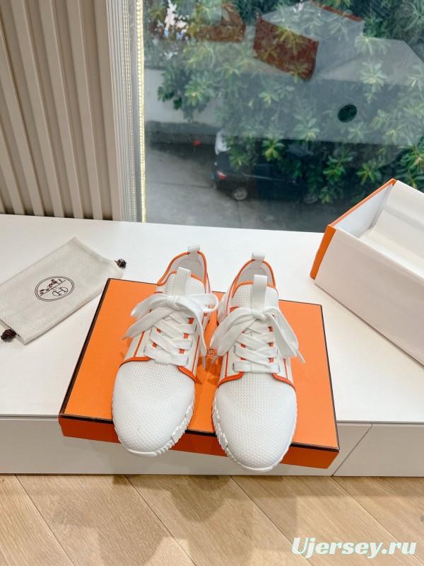 2024 Unisex Hermès white orange knit sneakers