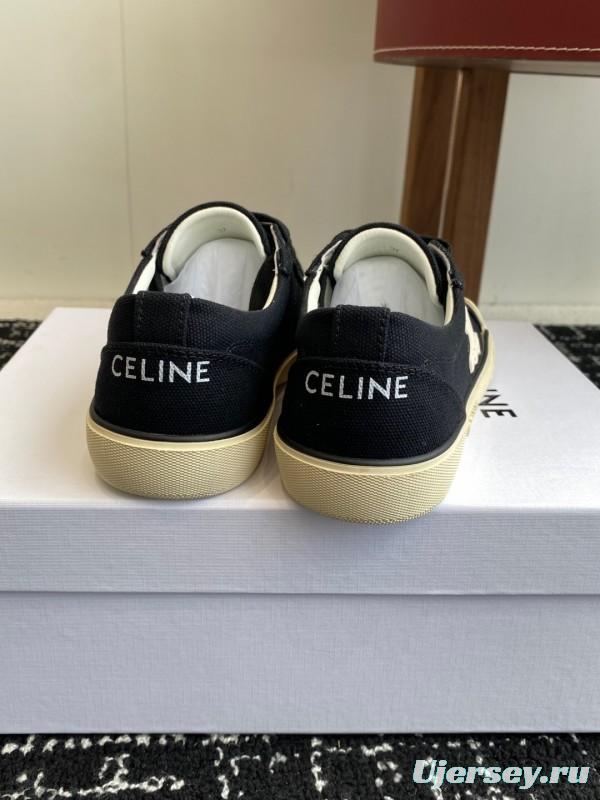 2025 Women Celine Black White Canvas Sneakers CR-03