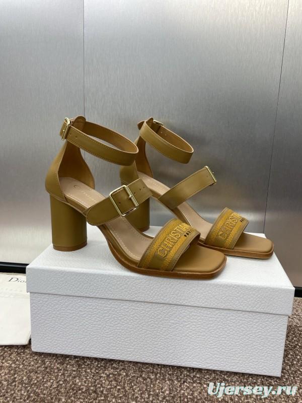 2025 Women Dior Yellow Leather Sandals Christian Dior Logo
