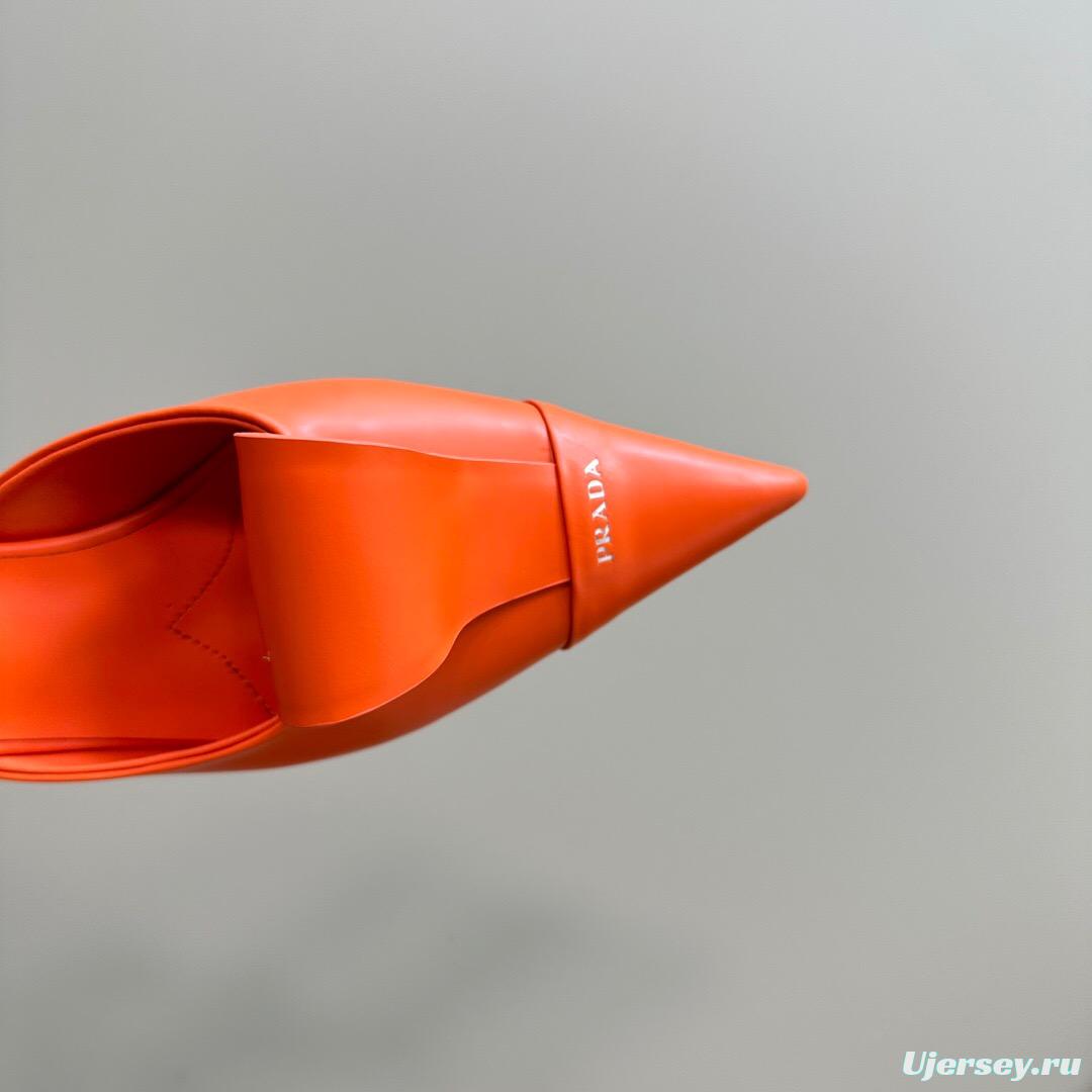 2025 Women Prada Orange Leather Pointed Toe Heels KFY00310