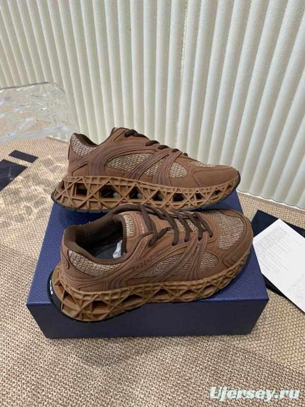 2024 Unisex Dior Brown Mesh Leather Sneakers MJ00400