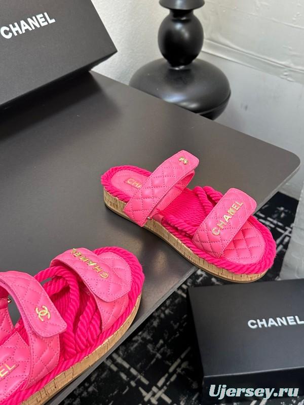 2025 Slippers Chanel Pink Quilted Fabric Espadrille LY00250