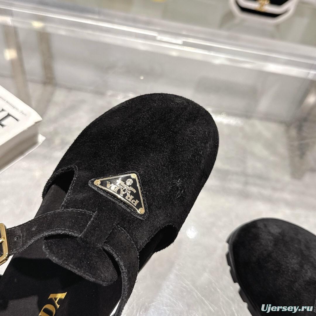 2025 Women Prada Black Suede Sandals LY00270