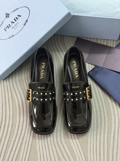 2025 Women Prada Black Patent Leather Mary Jane Loafer