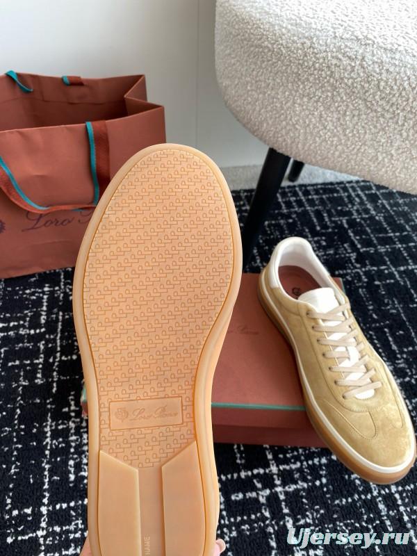 2024 Unisex Loro Piana Beige White Leather Suede Casual Shoes MJ00320