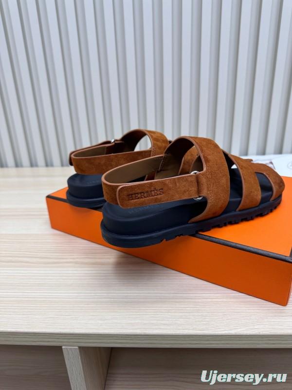 2025 Women Hermès Brown Suede Leather Sandals