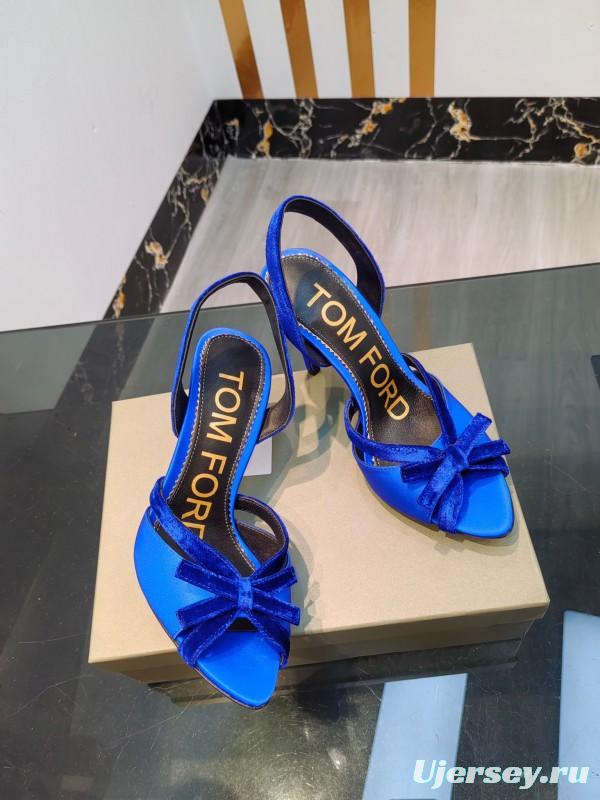 2025 Women TOM FORD Blue Velvet Satin High Heel Slingback KFY00300